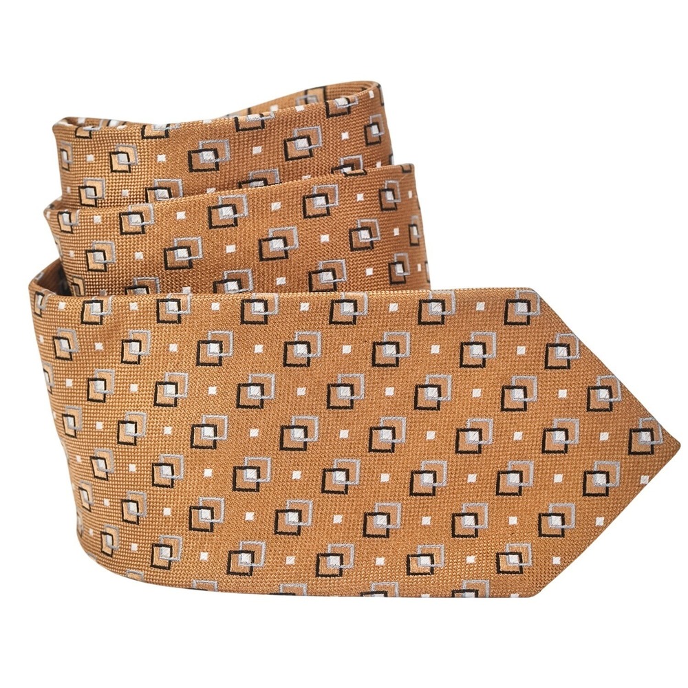 JOS.A. BANK Executive Collection Silk Designer Necktie  Brown Geometric Handmade